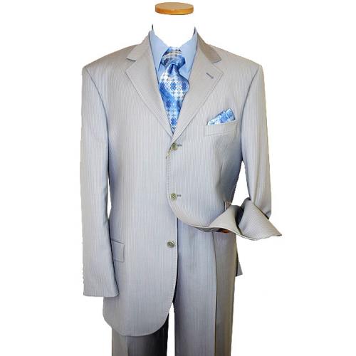 Extrema by Zanetti Silver Grey With Powder Blue/White Pinstripes Super 120's Wool Suit
